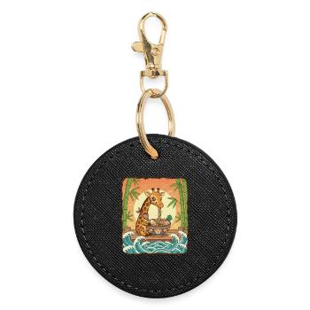 Kawaii Giraffe Ramen Noodles - Round Keyring - black - Front