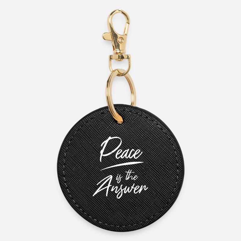Peace is the Answer Typography Design Saying - Round Keyring - black