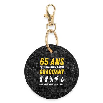 65 ans humour anniversaire vintage - Porte-clés rond - noir - Devant
