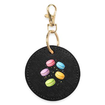 Bunte Macarons Pastell Dessert Motiv  - Runder Schlüsselanhänger - Schwarz - Vorne