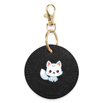 Kawaii White Pastel Fox - Round Keyring - black - Front