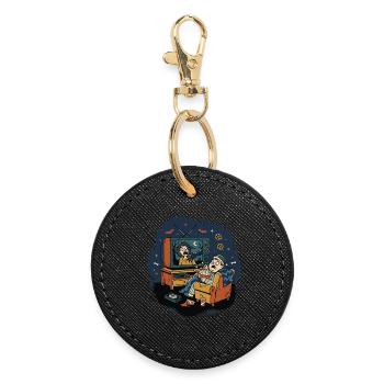 Horror Home Movie Night Fear Humor - Round Keyring - black - Front