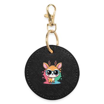 Adorable Deer Blue Glasses - Round Keyring - black - Front