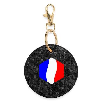 Abstract Tricolor Blue White Red Curved - Round Keyring - black - Front
