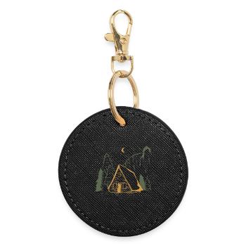 Moonlit Rustic Cabin Night - Round Keyring - black - Front