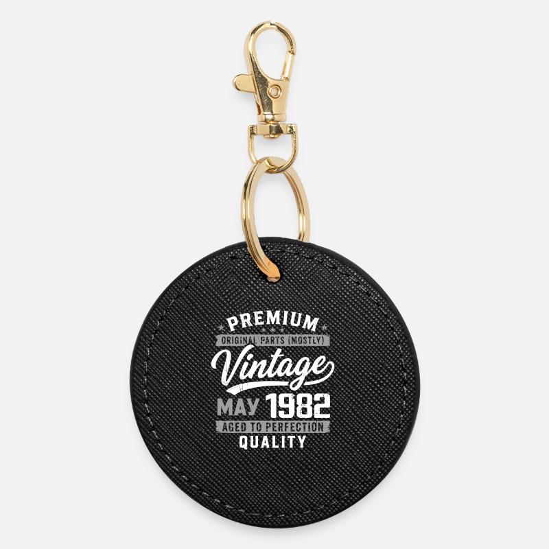 May 1982 Birthday 44 years old - Born May 1982 - Round Keyring - black