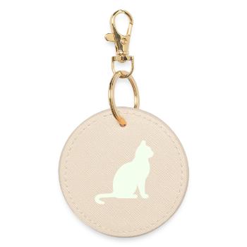 Moonlit Night Cat Silhouette - Round Keyring - oyster - Front