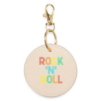 Rock'N'Roll Multicolored Retro Neon Text - Round Keyring - oyster - Front