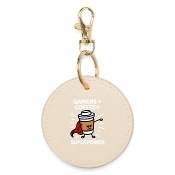 Spieler + Kaffee = Supermacht - Superheld - Held - Runder Schlüsselanhänger - Auster - Vorne