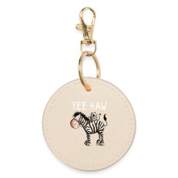 Yee Haw Zebra - Zebras - Katze - Katzen - Geschenk - Runder Schlüsselanhänger - Auster - Vorne