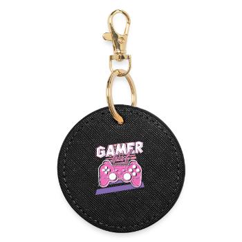 Gamer Girl Pink Retro-Controller - Runder Schlüsselanhänger - Schwarz - Vorne