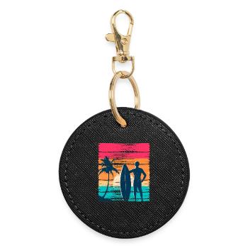 Surfer Sunset Retro - Runder Schlüsselanhänger - Schwarz - Vorne
