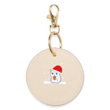Hamster Weihnachten Süß Keks Schnee Geschenk Niedl - Runder Schlüsselanhänger - Auster - Vorne