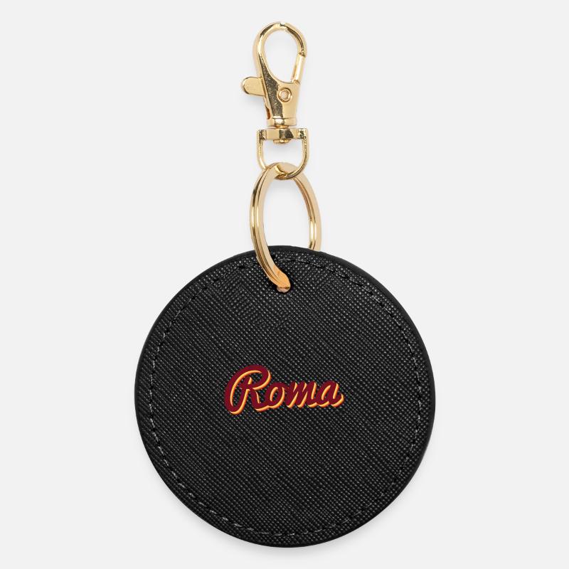Roma Italy typography - Round Keyring - black