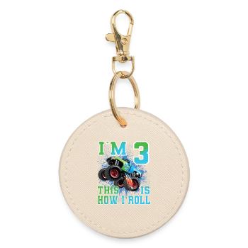 3 Years Children's Birthday Monster Truck - Round Keyring - oyster - Front