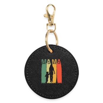 Mama Silhouette im Retrofarben Design Muttertag - Runder Schlüsselanhänger - Schwarz - Vorne