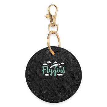Pilot Girl Flight Attendant Aircraft Aviation - Round Keyring - black - Front