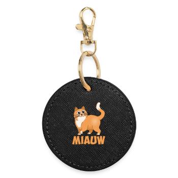 Meow and the cheerful fat orange cat. - Round Keyring - black - Front
