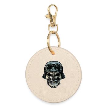 Tête de mort crazy biker avec casque - Porte-clés rond - huître - Devant