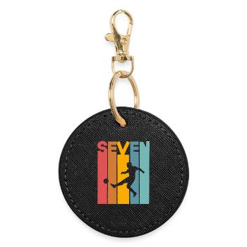 Football 7 years children's birthday party - Round Keyring - black - Front