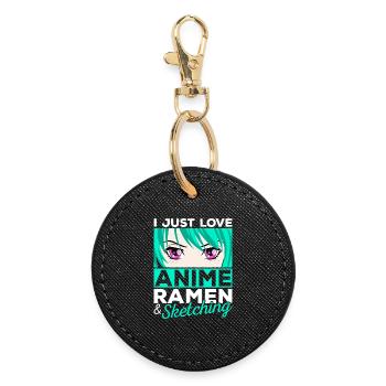 I Just Love Anime Ramen Sketching Manga Gift - Round Keyring - black - Front