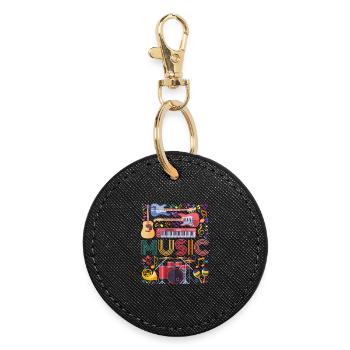 Music Instrument Collage Art - Round Keyring - black - Front