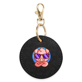 Petit porcelet avec lunettes de soleil - Porte-clés rond - noir - Devant