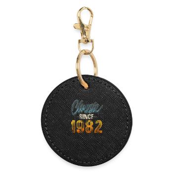 1982 Année de naissance Anniversaire Année de construction Millésime - Porte-clés rond - noir - Devant