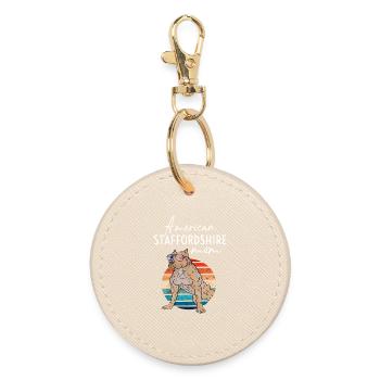 American Staffordshire Mom Vintage - Round Keyring - oyster - Front