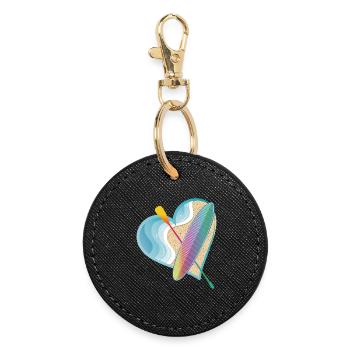 Stand up paddling with a lot of heart on the beach - Round Keyring - black - Front