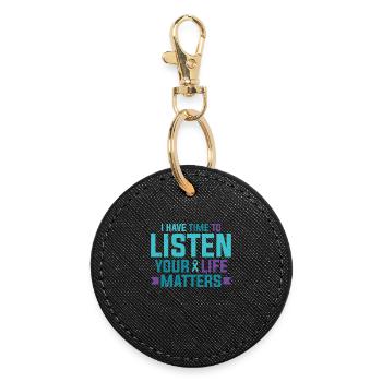 Purple Teal Ribbon I have time to listen - Round Keyring - black - Front