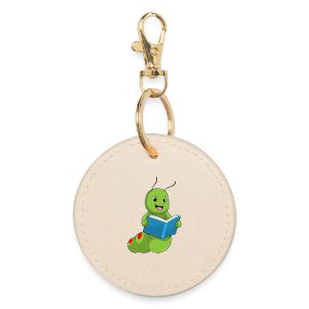 Caterpillar Nerd Book - Round Keyring - oyster - Front