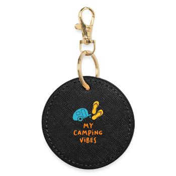 Camping Vibes Quote Caravan Wohnmobil Van Life Fun - Runder Schlüsselanhänger - Schwarz - Vorne