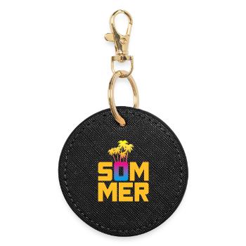 Sommer Palmen Beach Strand farbenfroh Verlauf Fun - Runder Schlüsselanhänger - Schwarz - Vorne