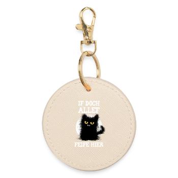 Allef Feife Hier Wuschelige Katze Muffel Mieze - Runder Schlüsselanhänger - Auster - Vorne