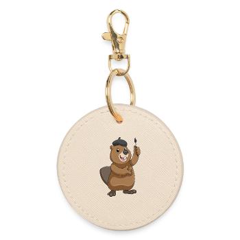 Beaver Painter Brush Painting - Round Keyring - oyster - Front