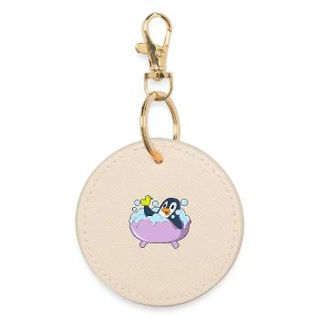 Penguin Bathing Bathtub - Round Keyring - oyster - Front