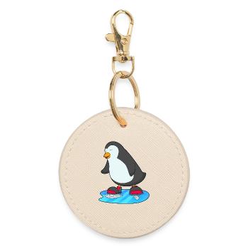 Pinguin Eislaufen Schlittschuhe - Runder Schlüsselanhänger - Auster - Vorne