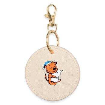 Tiger mit Kissen und Schlafmütze - Runder Schlüsselanhänger - Auster - Vorne