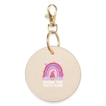 Gnome One Fights Pink Breast Cancer Alone - Round Keyring - oyster - Front