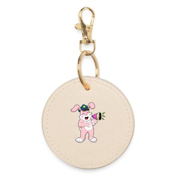 Bunny Policeman Microphone Police - Round Keyring - oyster - Front