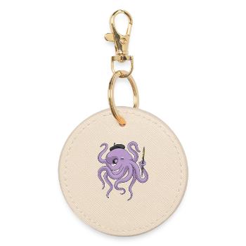 Octopus Painter Brush Painting - Round Keyring - oyster - Front