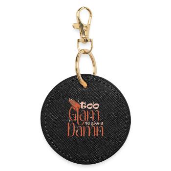 Too Glam To Give A Damn Nail Designer - Round Keyring - black - Front