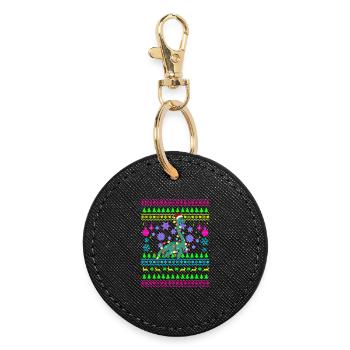 Dino de Noël avec lumières - Porte-clés rond - noir - Devant
