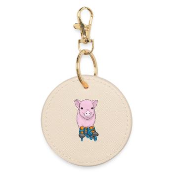 Pig Inline skating Inline skates - Round Keyring - oyster - Front