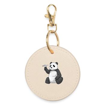 Panda Paper Plane - Round Keyring - oyster - Front