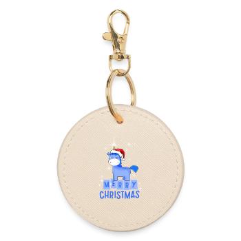 Blaues Einhorn mit Merry Christmas - Runder Schlüsselanhänger - Auster - Vorne