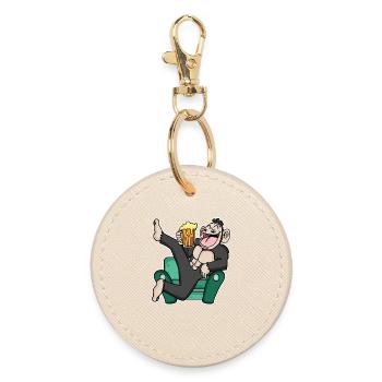 Funny monkey drinks beer - Round Keyring - oyster - Front