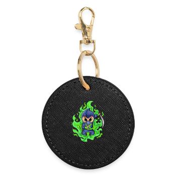 Motif de combattant ninja vert feu - Porte-clés rond - noir - Devant