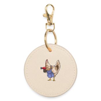 Chicken Hairdresser Hair Dryer - Round Keyring - oyster - Front